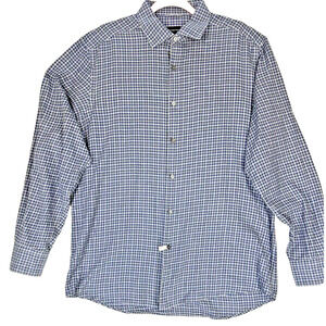 Ermenegildo Zegna Shirt Mens L Blue Check Cotton Button Down Plaid Cabin Western